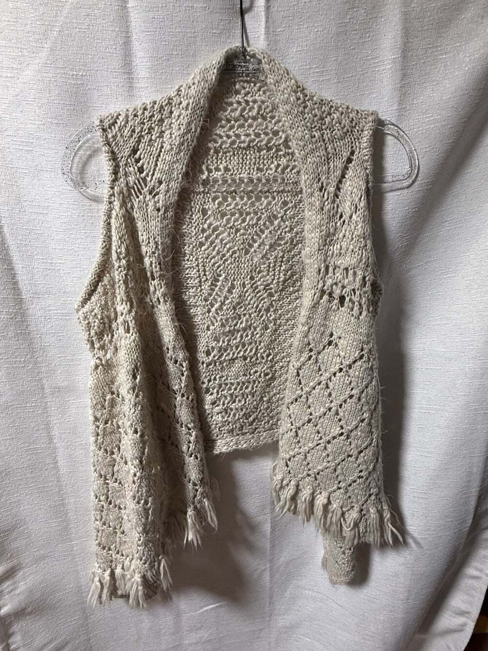 Mayoral Girls Beige Knit Crochet Fringe Vest